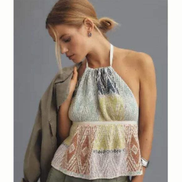 Brand New By Anthropologie Babydoll Halter Linen Sweater Tank - Picture 3 of 7